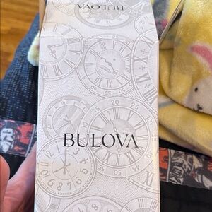 Bulova White and Light Gray Clock-Patterned Box
